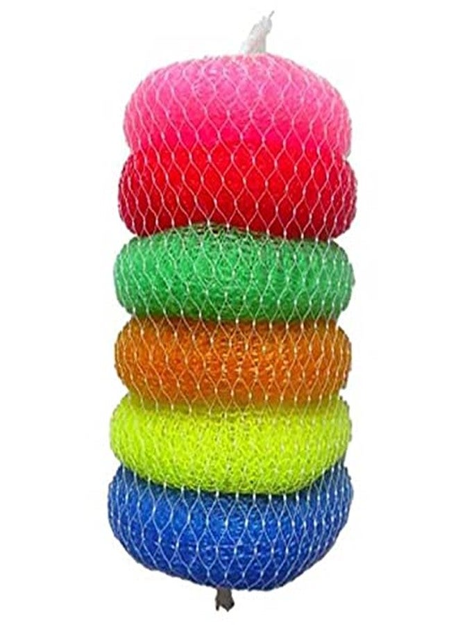 Hookcart Plastic Round Nylon Scrubbers for Teflon pots and Pans Cleans up Big Messes Safe for Non-Stick cookware, Floor, Tile Cleaning & Also for Bath, Multicolour, Pack of 6 - Image 5